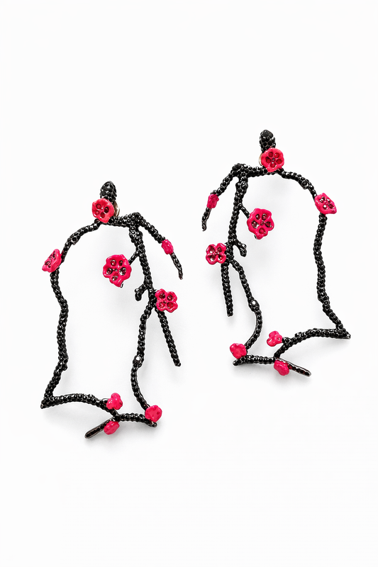 Cherry Blossom Branch Statement Drop Earrings