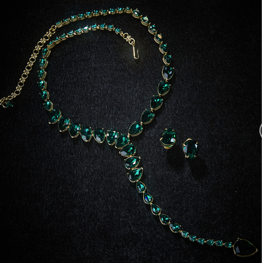 Swarovski Crystal Y-Shaped Chain Copper Alloy Jewelry Set KK-JB0069