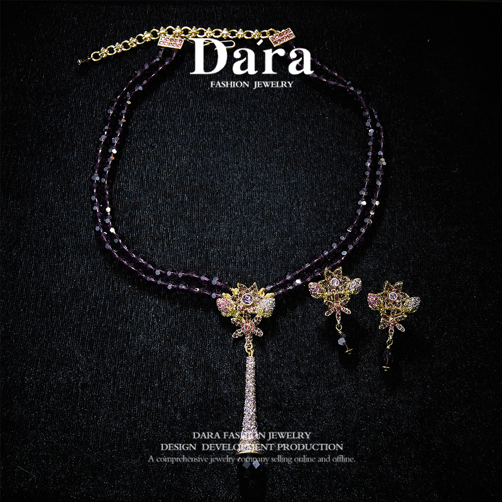 Sparkling Swarovski Crystal Copper Alloy Necklace & Earrings Set KK-JB0071