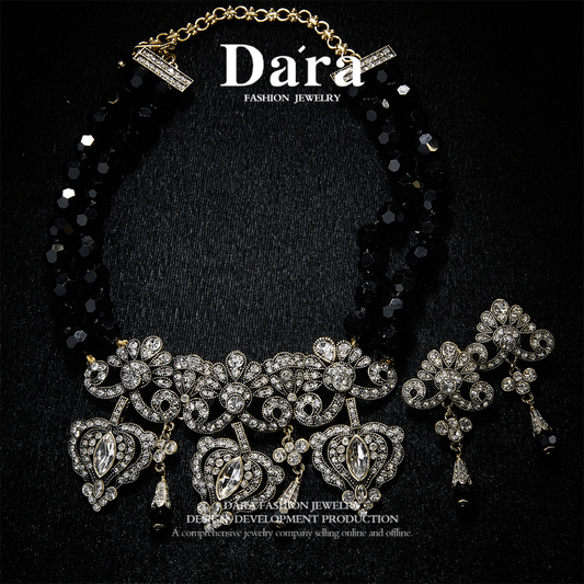 Refined Swarovski Crystal Copper Alloy Necklace & Earrings Set KK-JB0068