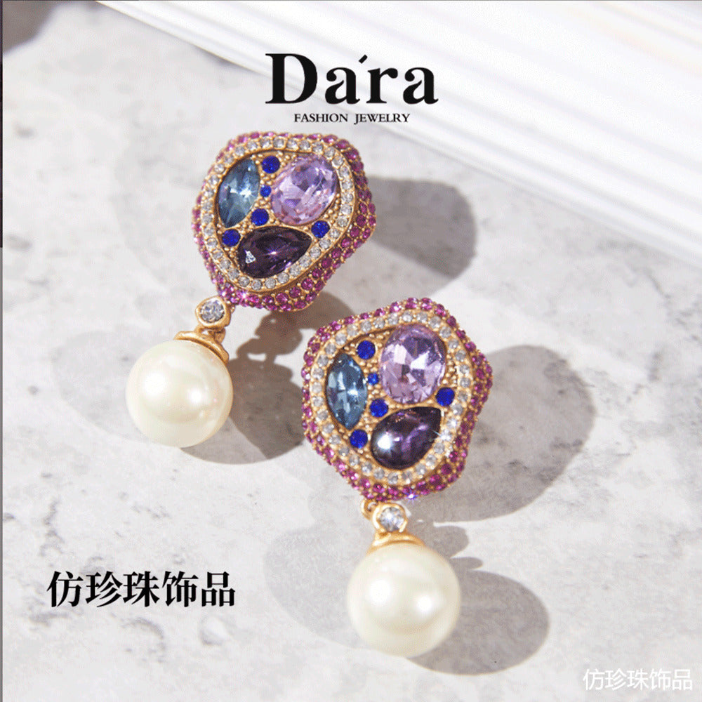 Timeless Swarovski Crystal Copper Alloy Pearl-Imitation Earrings KK-4362