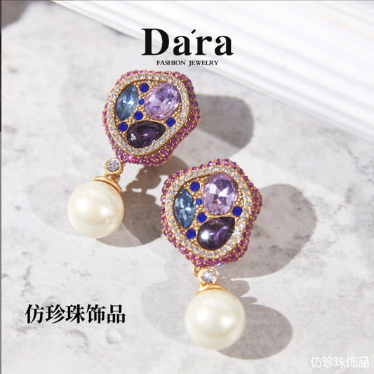 Timeless Swarovski Crystal Copper Alloy Pearl-Imitation Earrings KK-4362