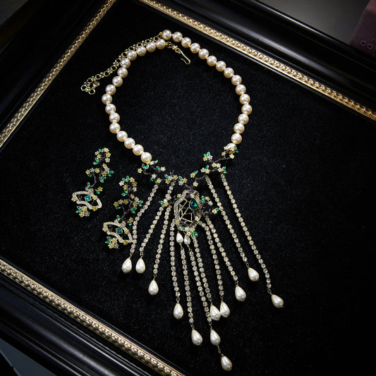 Sparkling Swarovski Crystal Copper Alloy Pearl-Imitation Jewelry Set KK-JB0049