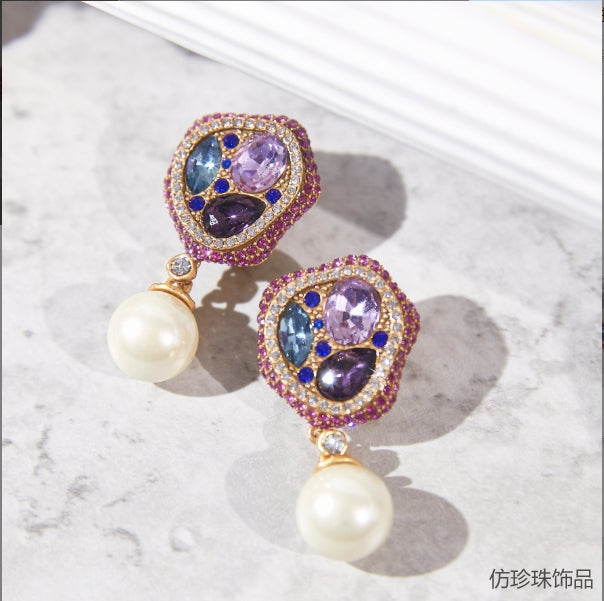 Timeless Swarovski Crystal Copper Alloy Pearl-Imitation Earrings KK-4362