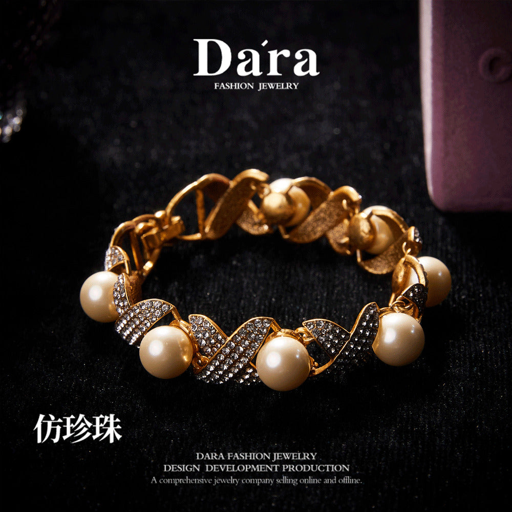 Sparkling Swarovski Crystal Copper Alloy Pearl-Imitation Bracelet KK-91064