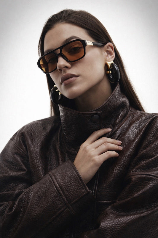 Black Resin Hoop Earrings with Gold Square Studs