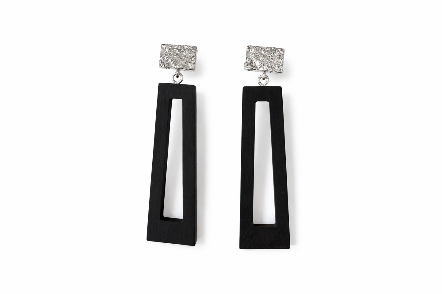 Geometric Wooden Drop Earrings – Modern Statement Dangle Earrings with Textured Metal Studs