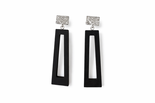 Geometric Wooden Drop Earrings – Modern Statement Dangle Earrings with Textured Metal Studs