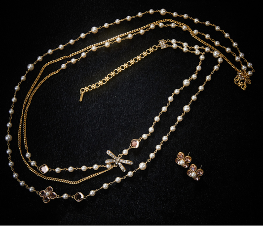 Refined Swarovski Crystal Copper Alloy Pearl-Imitation Necklace & Earrings Set KK-JB0101