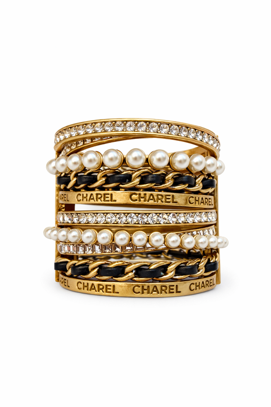 Multi-Layer Pearl & Chain Statement Cuff Bracelet