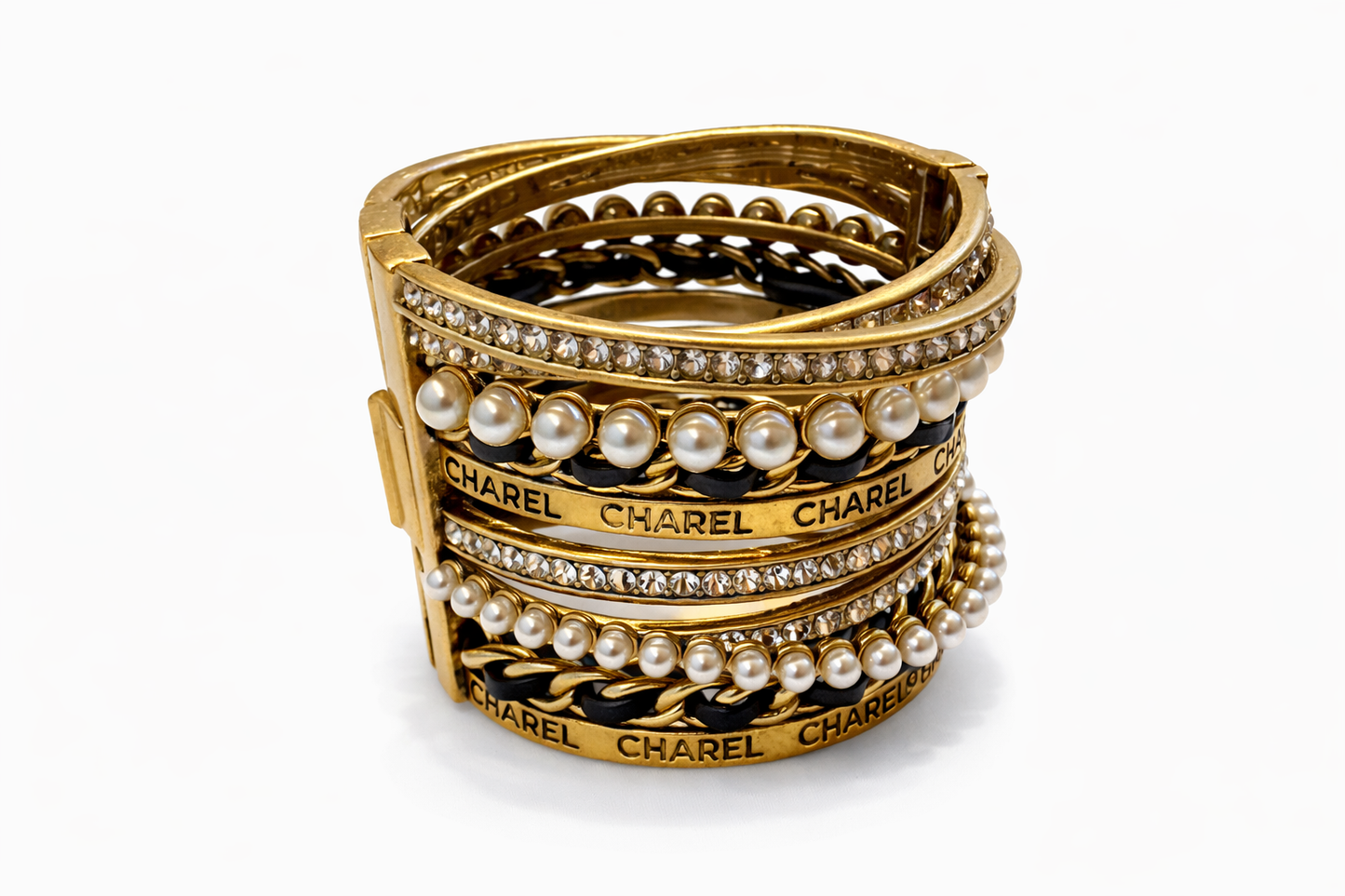 Multi-Layer Pearl & Chain Statement Cuff Bracelet