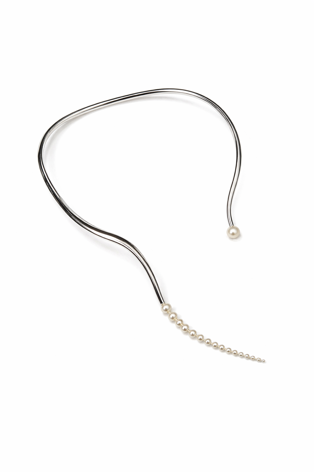 Sculptural Pearl Accent Open Choker Necklace – Modern Minimalist Collar Necklace in Silver Tone